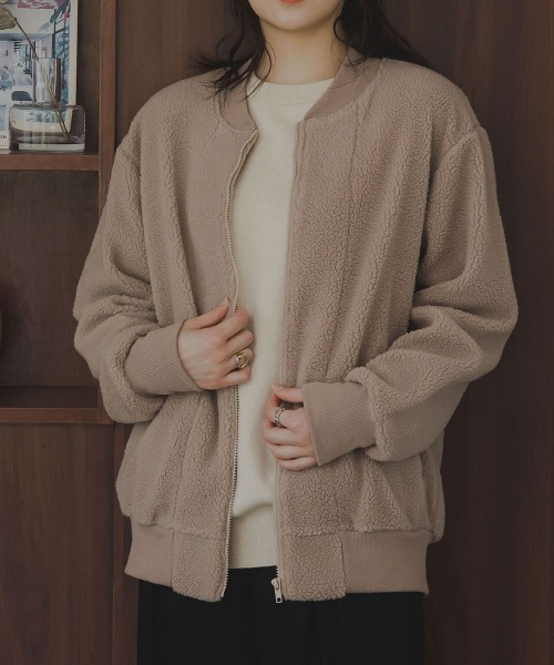 slattgir(スラットジール)の「高身長 ボアブルゾン(トールサイズ)Essenave(カバーオール・レディース・ライトブラウン/チャコール・TM/TLL/TL/T3L)」の9枚目の写真