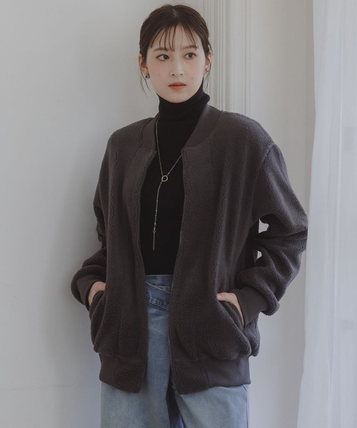 slattgir(スラットジール)の「高身長 ボアブルゾン(トールサイズ)Essenave(カバーオール・レディース・ライトブラウン/チャコール・TM/TLL/TL/T3L)」の14枚目の写真