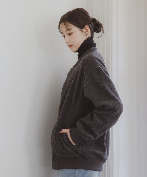 slattgir(スラットジール)の「高身長 ボアブルゾン(トールサイズ)Essenave(カバーオール・レディース・ライトブラウン/チャコール・TM/TLL/TL/T3L)」の15枚目の写真