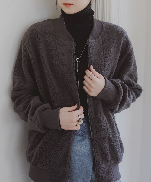 slattgir(スラットジール)の「高身長 ボアブルゾン(トールサイズ)Essenave(カバーオール・レディース・ライトブラウン/チャコール・TM/TLL/TL/T3L)」の16枚目の写真