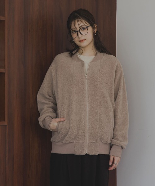 slattgir(スラットジール)の「高身長 ボアブルゾン(トールサイズ)Essenave(カバーオール・レディース・ライトブラウン/チャコール・TM/TLL/TL/T3L)」の7枚目の写真