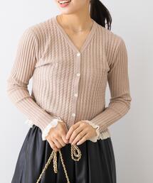 F by ROSSO | F by ROSSO　スパンコールフリルリブカーディガン(カーディガン/ボレロ)