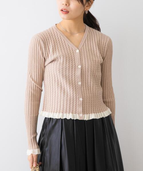 F by ROSSO（エフバイロッソ）の「F by ROSSO　スパンコールフリルリブカーディガン（カーディガン/ボレロ・レディース・ネイビー/ベージュ/グレー・FREE）」の6枚目の写真