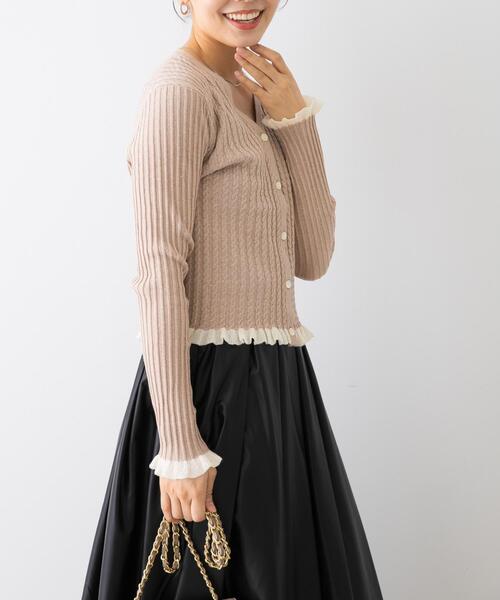 F by ROSSO（エフバイロッソ）の「F by ROSSO　スパンコールフリルリブカーディガン（カーディガン/ボレロ・レディース・ネイビー/ベージュ/グレー・FREE）」の7枚目の写真