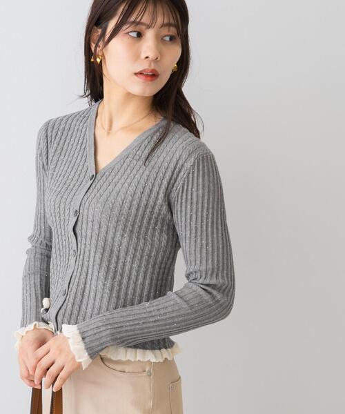 F by ROSSO（エフバイロッソ）の「F by ROSSO　スパンコールフリルリブカーディガン（カーディガン/ボレロ・レディース・ネイビー/ベージュ/グレー・FREE）」の17枚目の写真