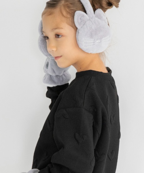 BRANSHES（ブランシェス）の「【セットアップ対応】ハート総柄膨れジャガードトレーナー（スウェット・キッズ・ブラック/ラベンダー・120/130/100/110/80/90/140/150）」の4枚目の写真