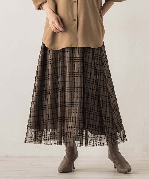 Droite lautreamont（ドロワットロートレアモン）の「フロッキーチェックスカート≪手洗い可能≫（スカート・レディース・ブラウン/ブラック・M）」の8枚目の写真