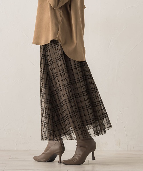 Droite lautreamont（ドロワットロートレアモン）の「フロッキーチェックスカート≪手洗い可能≫（スカート・レディース・ブラウン/ブラック・M）」の9枚目の写真