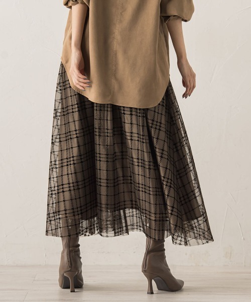 Droite lautreamont（ドロワットロートレアモン）の「フロッキーチェックスカート≪手洗い可能≫（スカート・レディース・ブラウン/ブラック・M）」の10枚目の写真