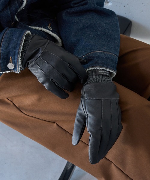 SETUP7（セットアップセブン）の「【SETUP7】C'est doux PUレザーライン ベルト付き 5本指手袋 FTL（手袋・メンズ・ブラック/ブラウン・FREE）」の2枚目の写真