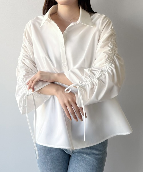 mipiarl（ミピアール）の「ドロストギャザースリーブシャツチュニック（チュニック・レディース・ホワイト/ブルー/ブラック・LARGE/MEDIUM/SMALL）」の11枚目の写真