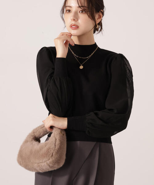PROPORTION BODY DRESSING(プロポーションボディドレッシング)の「シフォンスリーブニットトップス / 1215270134(ニット/セーター・レディース・ブラック/ブルー/ベージュ・FREE)」の3枚目の写真