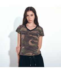 NICOLE CAMO V SLEEVE TOP_KHAKI