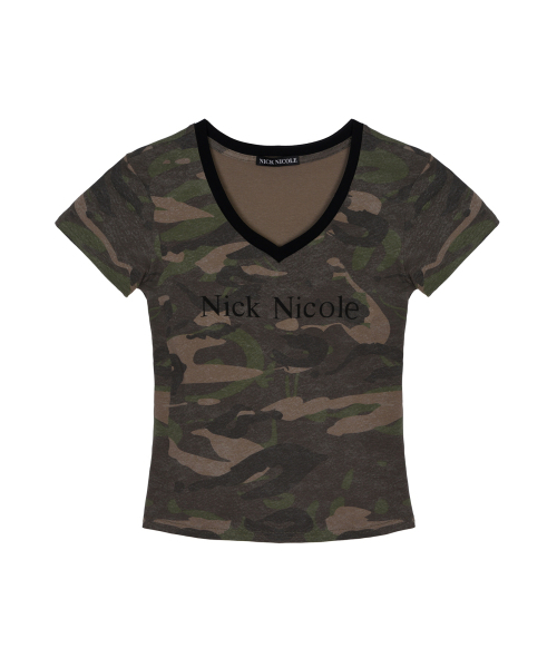 NICK&NICOLE（ニックアンドニコール）の「NICOLE CAMO V SLEEVE TOP_KHAKI（Tシャツ/カットソー・レディース・カーキ・FREE）」の4枚目の写真