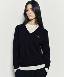 LAYERED ROUND V NECK KNIT_BLACK