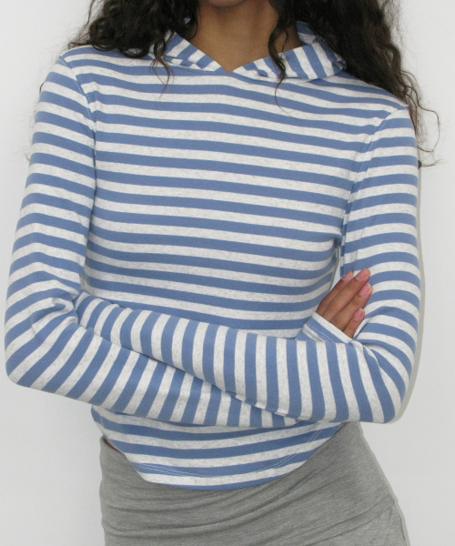PARTIMENTO WOMEN(パルティメントウィメン)の「PWC ストライプフードパーカー ロングスリーブTシャツ_パステルブルー(パーカー・レディース・その他・MEDIUM/LARGE/SMALL)」の8枚目の写真