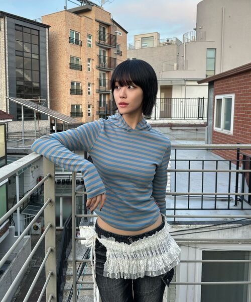 PARTIMENTO WOMEN(パルティメントウィメン)の「PWC ストライプフードパーカー ロングスリーブTシャツ_パステルブルー(パーカー・レディース・その他・MEDIUM/LARGE/SMALL)」の14枚目の写真