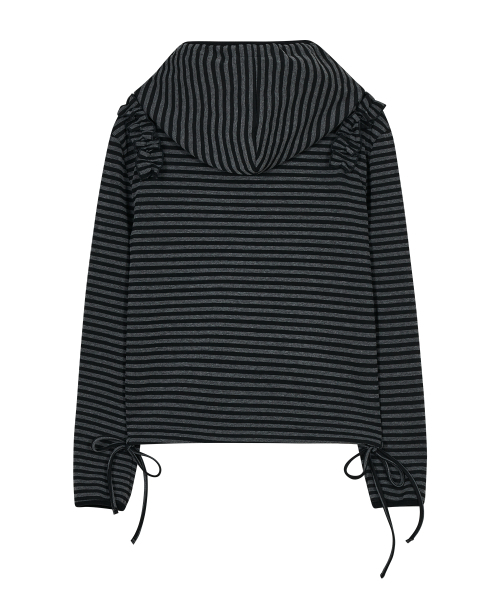 TYPESERVICE（タイプサービス）の「Ruffled Stripe Zip Hoodie [Black]（パーカー・レディース・ブラック・FREE）」の8枚目の写真