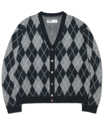 ARGYLE HAIRY CARDIGAN - GRAY