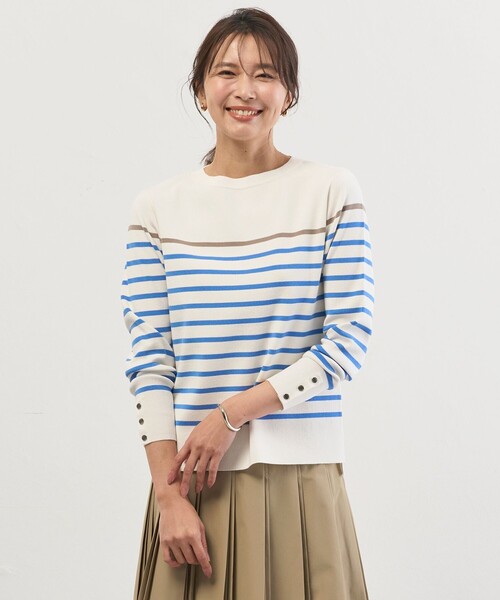 J.PRESS Ladies（J.プレス レディス）の「Rayon Stretch Border ニット（ニット/セーター・レディース・ネイビー系1/ブラウン系1/ブルー系1・SMALL）」の3枚目の写真
