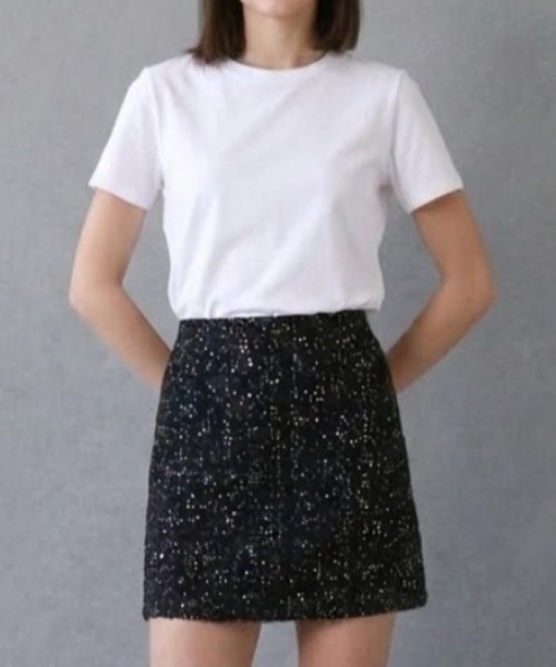 gossip!ロサンゼルス(ゴシップロサンゼルス)の「グリッター 台形ミニスカート(スカート・レディース・ブラック/オフホワイト・S/M/L/XL)」の1枚目の写真