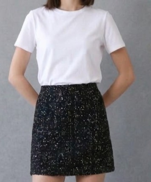gossip!ロサンゼルス(ゴシップロサンゼルス)の「グリッター 台形ミニスカート(スカート・レディース・ブラック/オフホワイト・S/M/L/XL)」の16枚目の写真