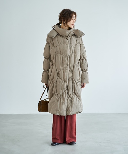 STYLE DELI(スタイルデリ)の「【LUXE】暖か軽量◆機能中綿ギャザーロングコート(ダウンジャケット/コート・レディース・グレー/カーキ/サンドベージュ・FREE)」の17枚目の写真