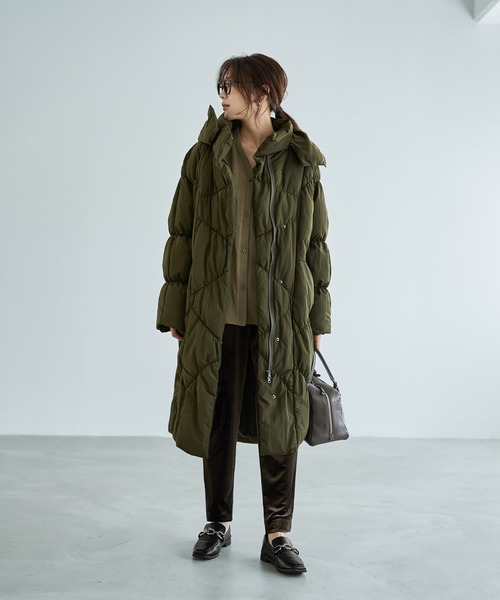 LUXE】暖か軽量◇機能中綿ギャザーロングコート（ダウンジャケット