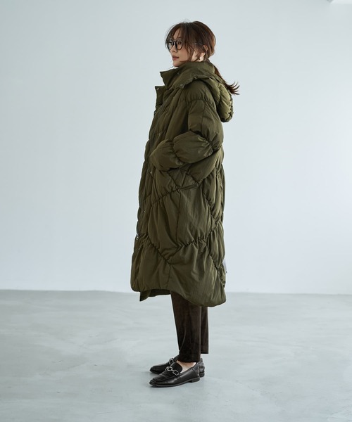 LUXE】暖か軽量◇機能中綿ギャザーロングコート（ダウンジャケット