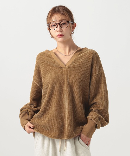 BAYFLOW（ベイフロー）の「ソフトモールWフェイスプルオーバー（Tシャツ/カットソー・レディース・チャコール/キャメル/グレイッシュベージュ・FREE）」の3枚目の写真