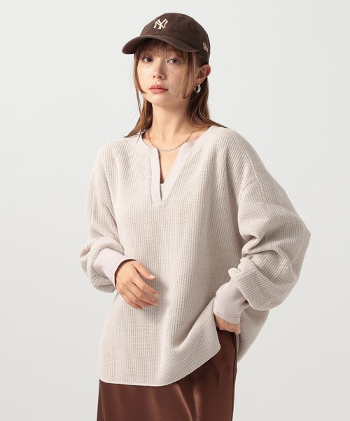 BAYFLOW（ベイフロー）の「ソフトモールWフェイスプルオーバー（Tシャツ/カットソー・レディース・チャコール/キャメル/グレイッシュベージュ・FREE）」の2枚目の写真