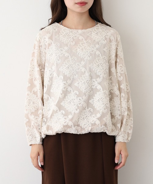 EGLANTINE(エグランティーヌ)の「EGLANTINE ジャガードレースプルオーバー長袖(Tシャツ/カットソー・レディース・アイボリー・38)」の10枚目の写真