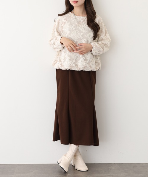 EGLANTINE(エグランティーヌ)の「EGLANTINE ジャガードレースプルオーバー長袖(Tシャツ/カットソー・レディース・アイボリー・38)」の5枚目の写真