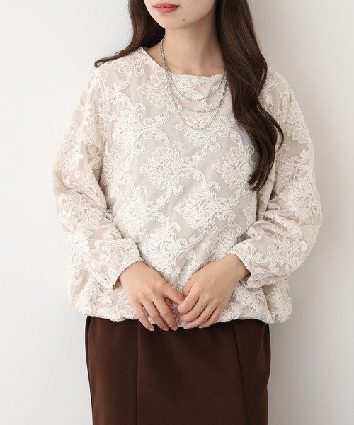 EGLANTINE(エグランティーヌ)の「EGLANTINE ジャガードレースプルオーバー長袖(Tシャツ/カットソー・レディース・アイボリー・38)」の4枚目の写真
