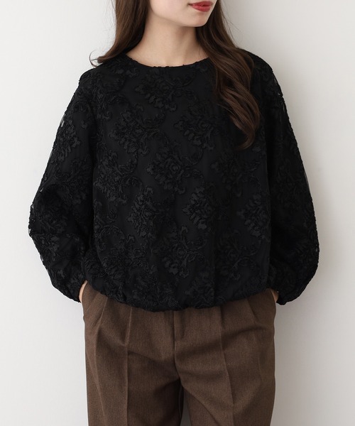 EGLANTINE(エグランティーヌ)の「EGLANTINE ジャガードレースプルオーバー長袖(Tシャツ/カットソー・レディース・アイボリー・38)」の6枚目の写真