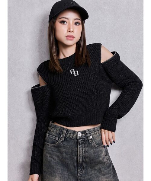 GYDA(ジェイダ)の「GG ZIP designラメニットトップス(ニット/セーター・レディース・ブラック/スカイブルー/オフホワイト・FREE)」の4枚目の写真