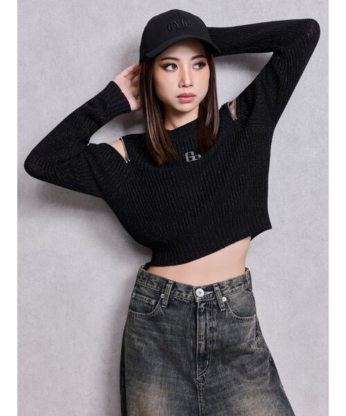 GYDA(ジェイダ)の「GG ZIP designラメニットトップス(ニット/セーター・レディース・ブラック/スカイブルー/オフホワイト・FREE)」の5枚目の写真