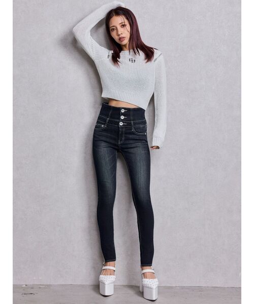 GYDA(ジェイダ)の「GG ZIP designラメニットトップス(ニット/セーター・レディース・ブラック/スカイブルー/オフホワイト・FREE)」の12枚目の写真