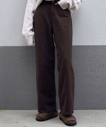 プレーン起毛ワイドコットンパンツ - ブラウン