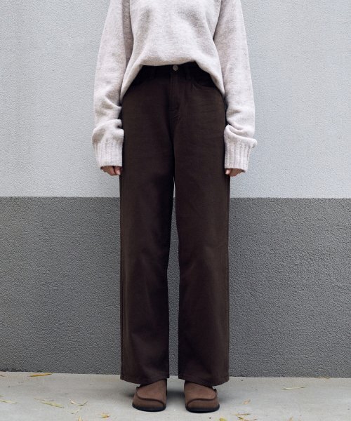 LOEIL（ロエイユ）の「プレーン起毛ワイドコットンパンツ - ブラウン（その他パンツ・レディース・その他・LARGE/MEDIUM/SMALL）」の2枚目の写真