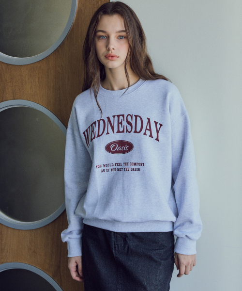 WEDNESDAYOASISFORWOMEN（ウェンズデー オアシス フォー ウーマン）の「[ウーマンVER]シグニチャーセミクロップスウェット_Light Melange(W25-TP15)（スウェット・レディース・グレー・FREE）」の2枚目の写真
