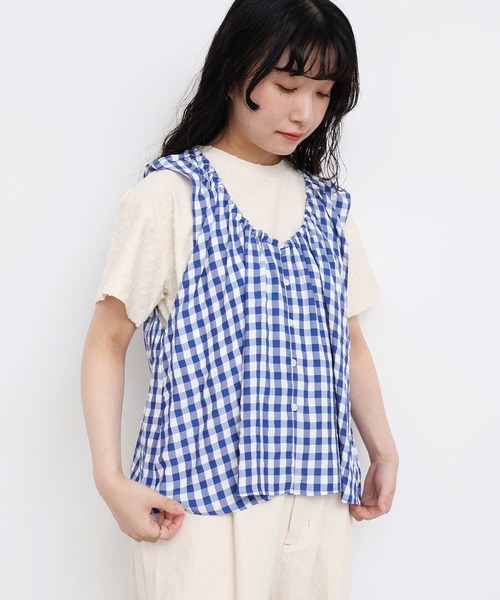 l'atelier du savon(アトリエドサボン)の「アセテートギンガム ひらひらブラウス(シャツ/ブラウス・レディース・ブルー/ブラック・FREE)」の21枚目の写真