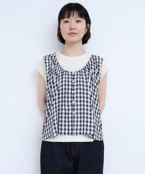 l'atelier du savon(アトリエドサボン)の「アセテートギンガム ひらひらブラウス(シャツ/ブラウス・レディース・ブルー/ブラック・FREE)」の22枚目の写真