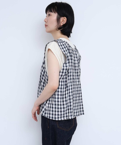 l'atelier du savon(アトリエドサボン)の「アセテートギンガム ひらひらブラウス(シャツ/ブラウス・レディース・ブルー/ブラック・FREE)」の4枚目の写真