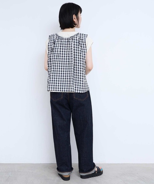 l'atelier du savon(アトリエドサボン)の「アセテートギンガム ひらひらブラウス(シャツ/ブラウス・レディース・ブルー/ブラック・FREE)」の11枚目の写真