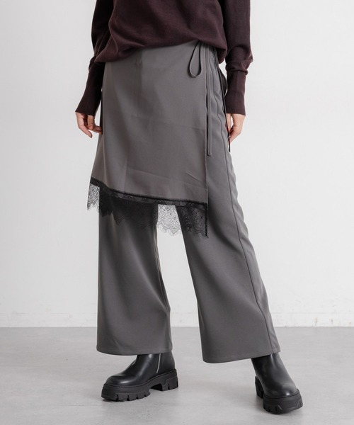 studio CLIP（スタディオクリップ）の「【daily CLIP】レイヤードパンツ（スラックス・レディース・グレー/ブラック・FREE）」の5枚目の写真