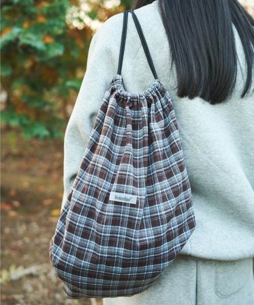 BROKEN BASE（ブロークンベース）の「Nel Check Knapsack / ネルチェックナップサック（ショルダーバッグ・メンズ・ブラウン系1/ネイビー系1/レッド系1・フリー）」の14枚目の写真