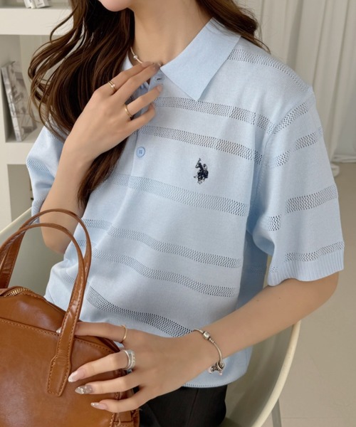 U.S. POLO ASSN.(ユーエスポロアッスン)の「【U.S. POLO ASSN.】12G メッシュボーダー ポロシャツ(ポロシャツ・レディース・サックスブルー/ホワイト×ネイビー/ネイビー・M/L)」の12枚目の写真