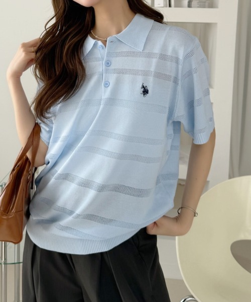 U.S. POLO ASSN.(ユーエスポロアッスン)の「【U.S. POLO ASSN.】12G メッシュボーダー ポロシャツ(ポロシャツ・レディース・サックスブルー/ホワイト×ネイビー/ネイビー・M/L)」の8枚目の写真