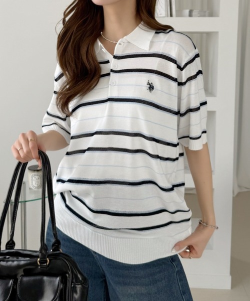 U.S. POLO ASSN.(ユーエスポロアッスン)の「【U.S. POLO ASSN.】12G メッシュボーダー ポロシャツ(ポロシャツ・レディース・サックスブルー/ホワイト×ネイビー/ネイビー・M/L)」の18枚目の写真
